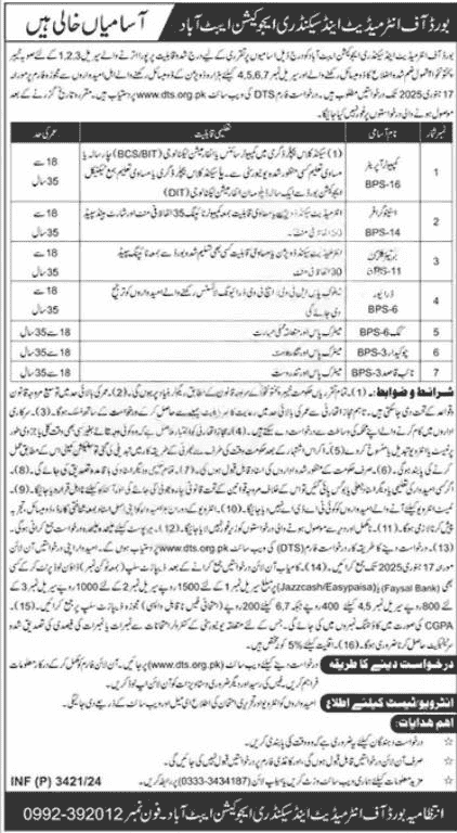 BISE Abbottabad Jobs 2025