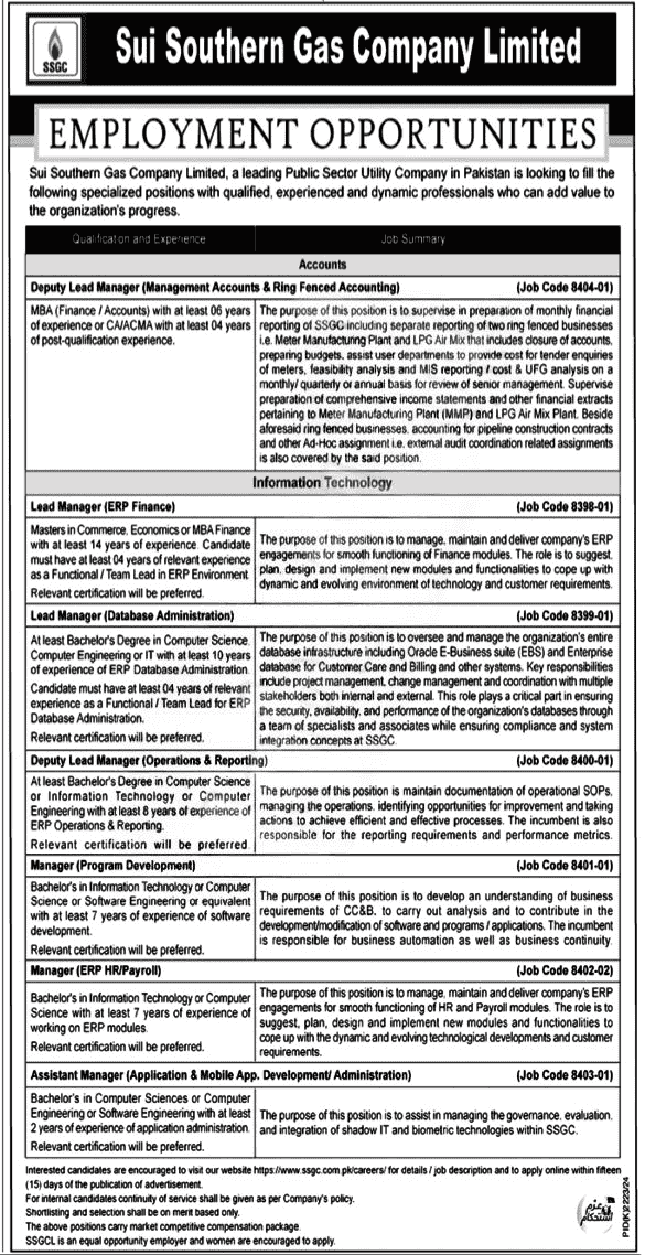 Sui Southern Gas Company SSGC Jobs 2025