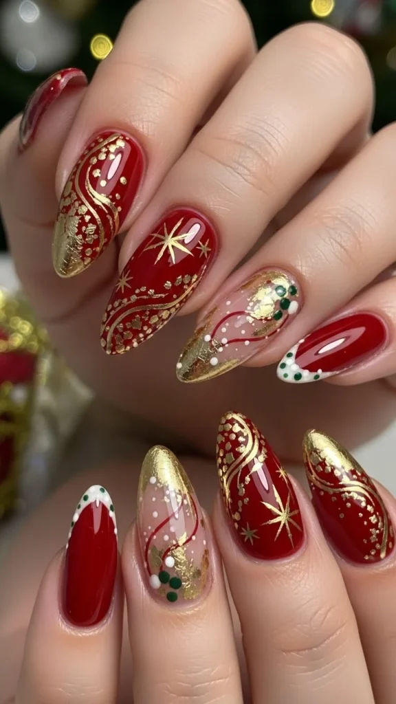 Gold Foil Christmas Nails