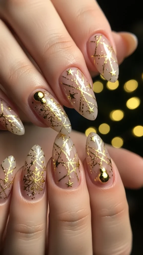 Nude & Gold Christmas Nails
