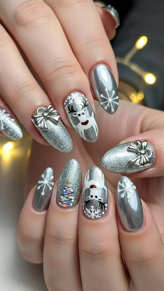 Metallic Silver Christmas Nails